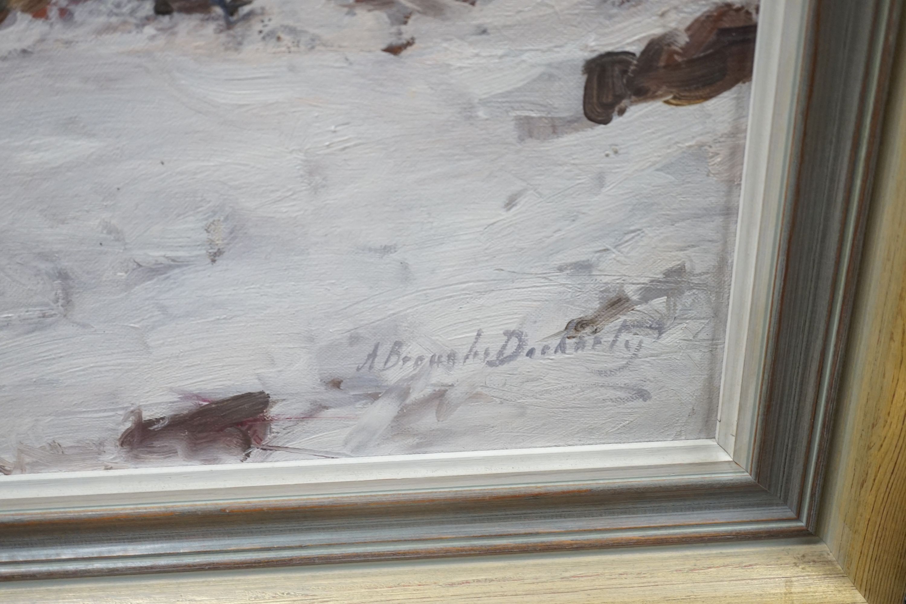 Alexander Brownlie Docharty (1862-1940) oil on canvas, winter river scene, signed, 71.5 cm X 107cm